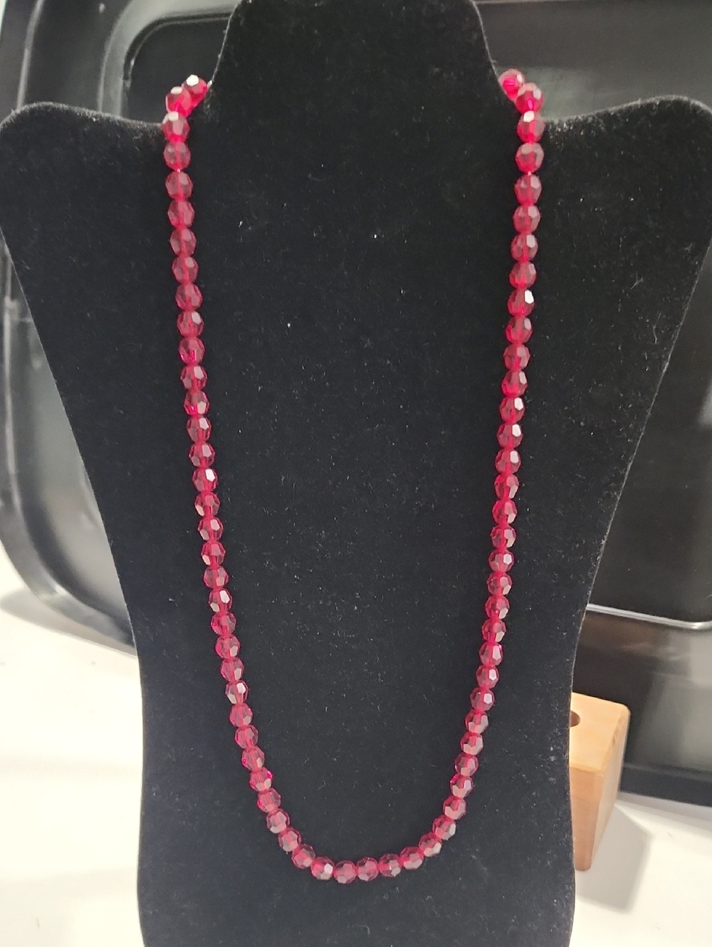 Faceted Dark Red Bead Necklace - 24"
